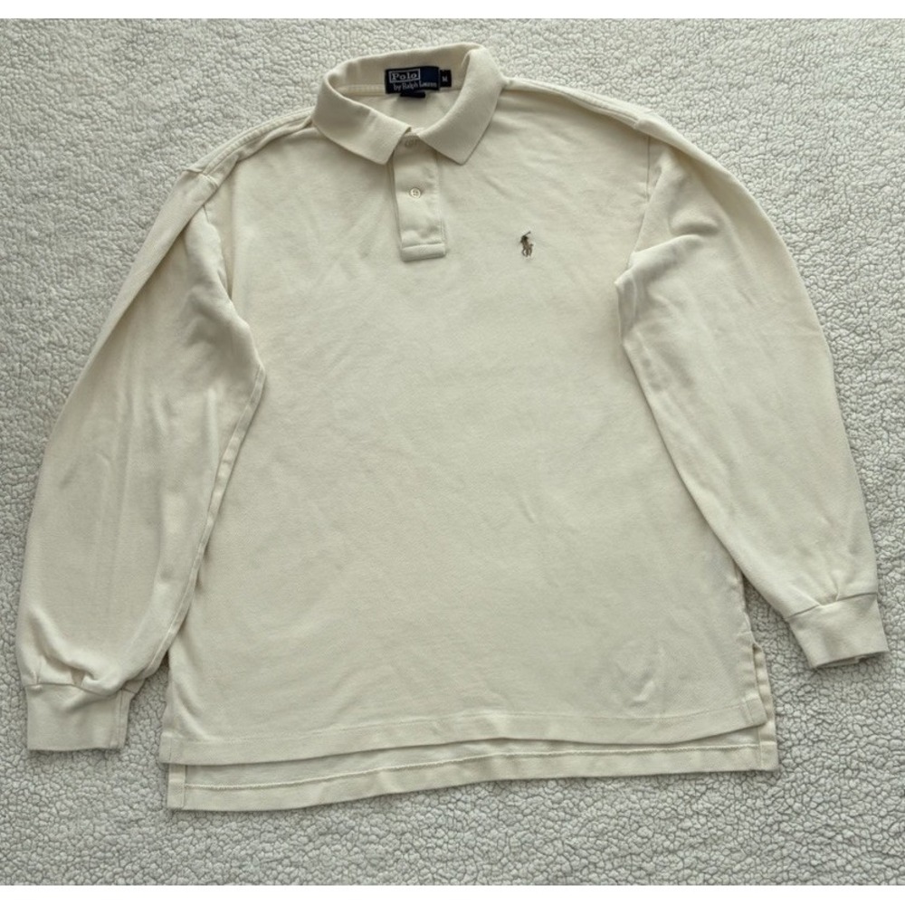 Mens Polo Ralph Lauren Long Sleeve Polo Off White Pony Logo Preppy Size M